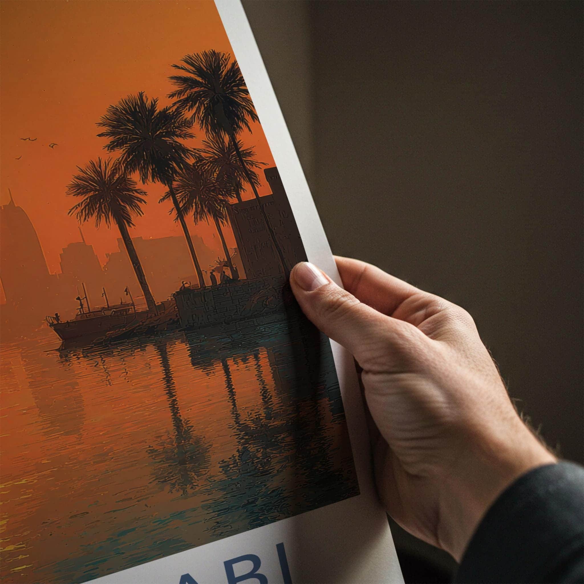 Abu Dhabi Poster - United Arab Emirates Travel Art - Orange Sunset City Decor