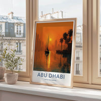 Abu Dhabi Poster - United Arab Emirates Travel Art - Orange Sunset City Decor