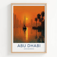 Abu Dhabi Poster - United Arab Emirates Travel Art - Orange Sunset City Decor