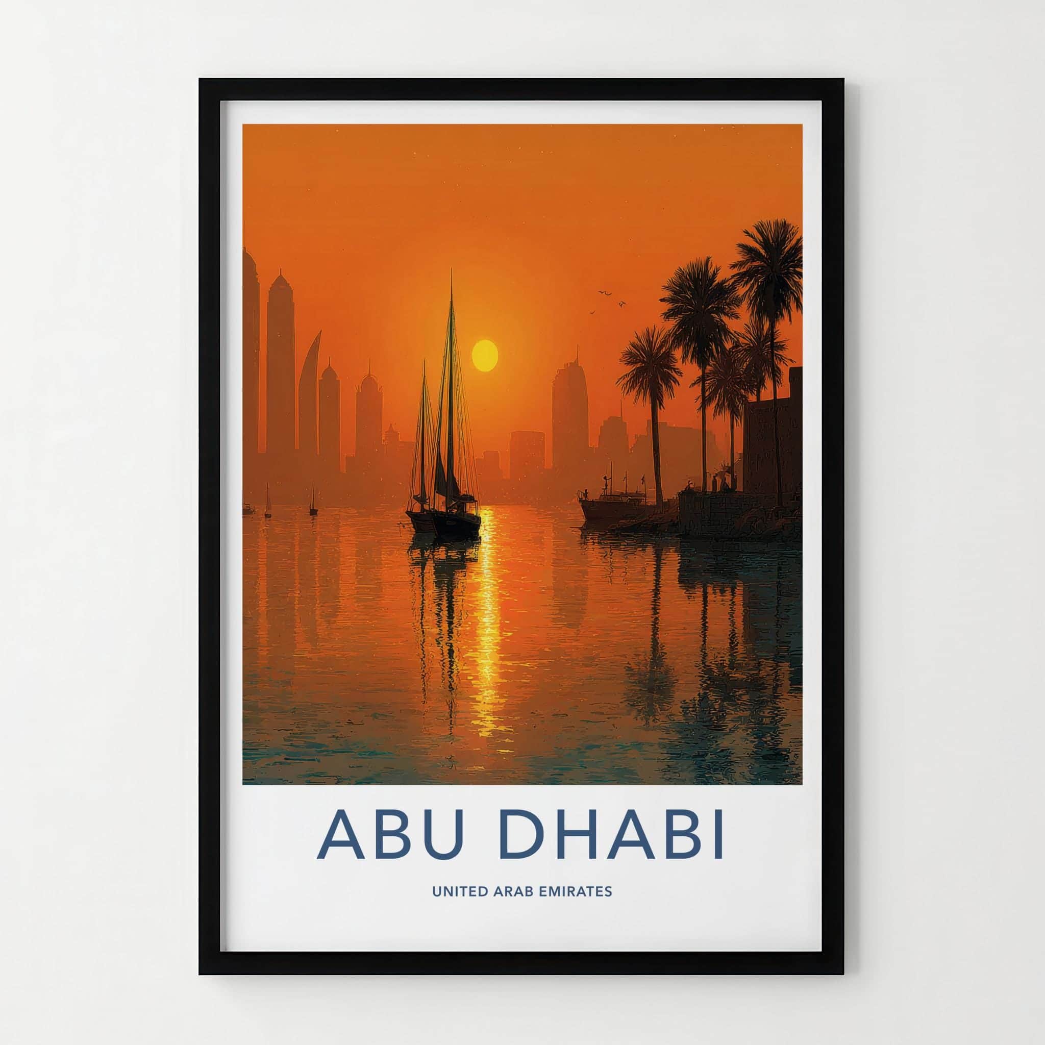 Abu Dhabi Poster - United Arab Emirates Travel Art - Orange Sunset City Decor