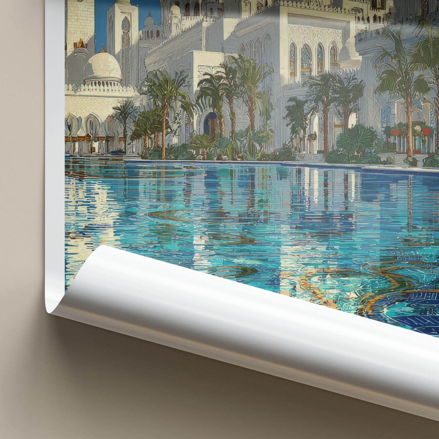 Abu Dhabi Poster - United Arab Emirates Wall Art - Mosque Pool View Gift