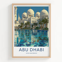 Abu Dhabi Poster - United Arab Emirates Wall Art - Mosque Pool View Gift