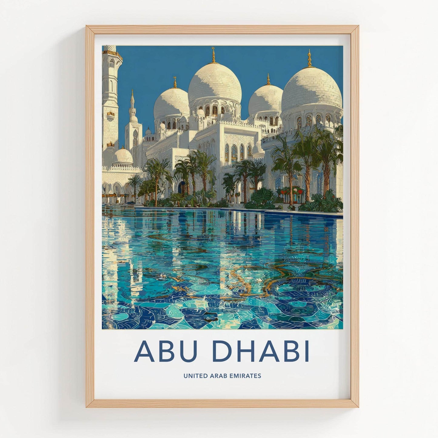 Abu Dhabi Poster - United Arab Emirates Wall Art - Mosque Pool View Gift