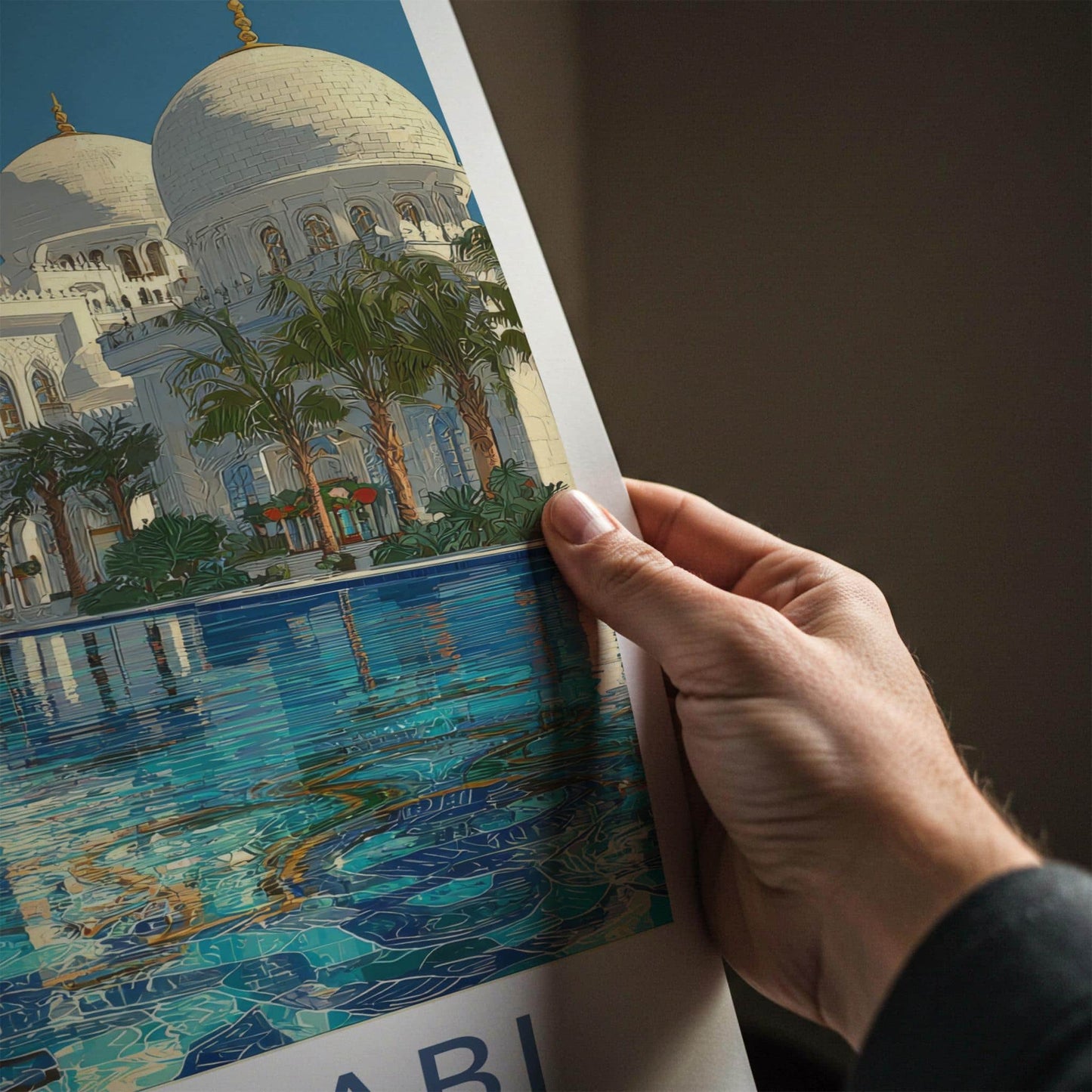 Abu Dhabi Poster - United Arab Emirates Wall Art - Mosque Pool View Gift