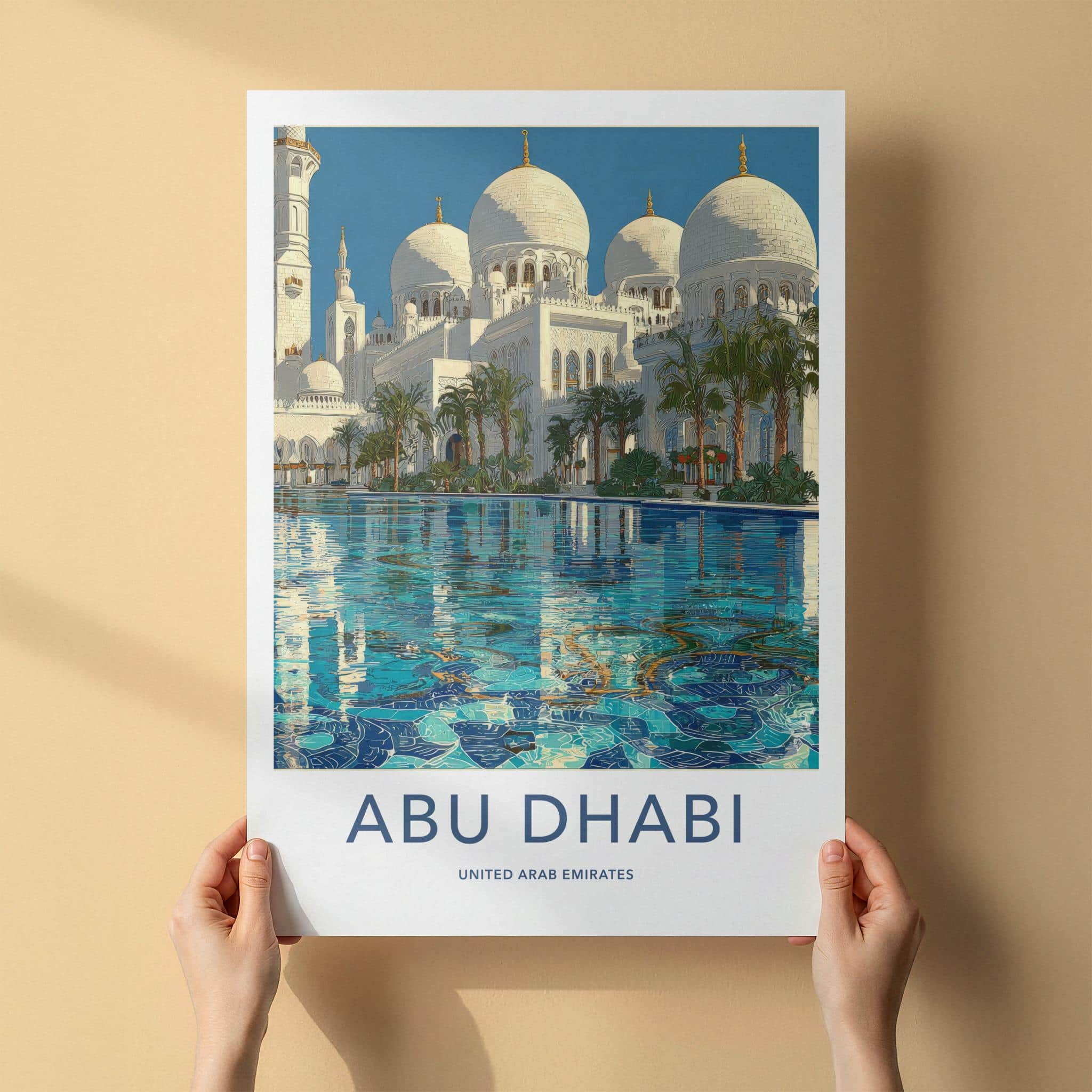 Abu Dhabi Poster - United Arab Emirates Wall Art - Mosque Pool View Gift