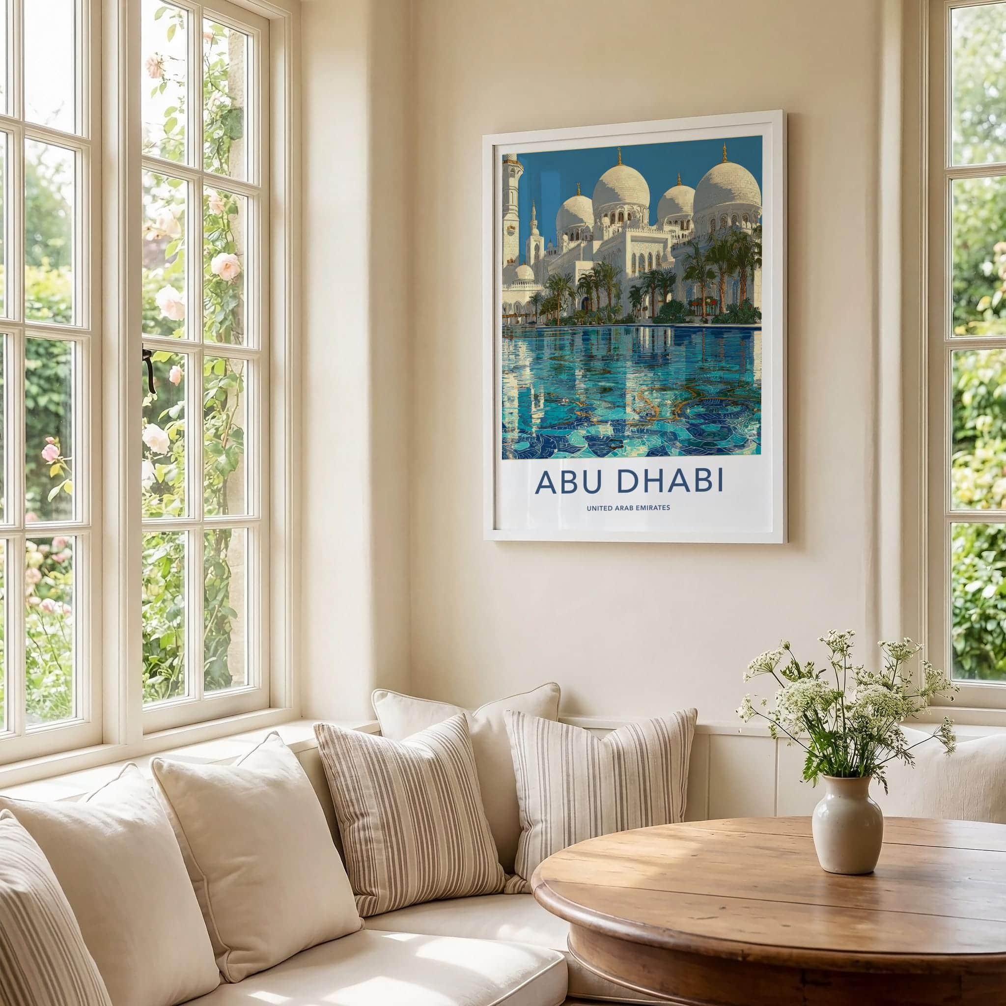 Abu Dhabi Poster - United Arab Emirates Wall Art - Mosque Pool View Gift