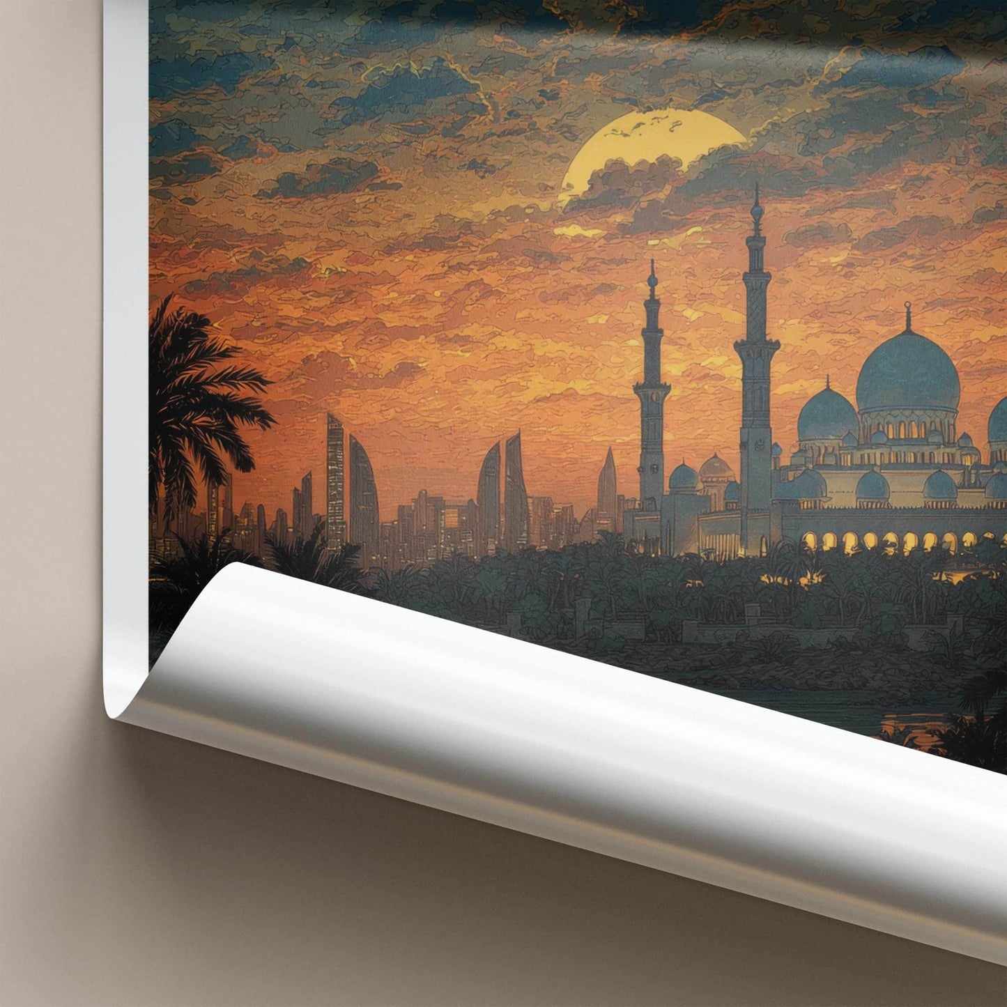 Abu Dhabi Poster - United Arab Emirates Wall Art - Mosque Sunset Gift