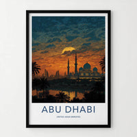 Abu Dhabi Poster - United Arab Emirates Wall Art - Mosque Sunset Gift