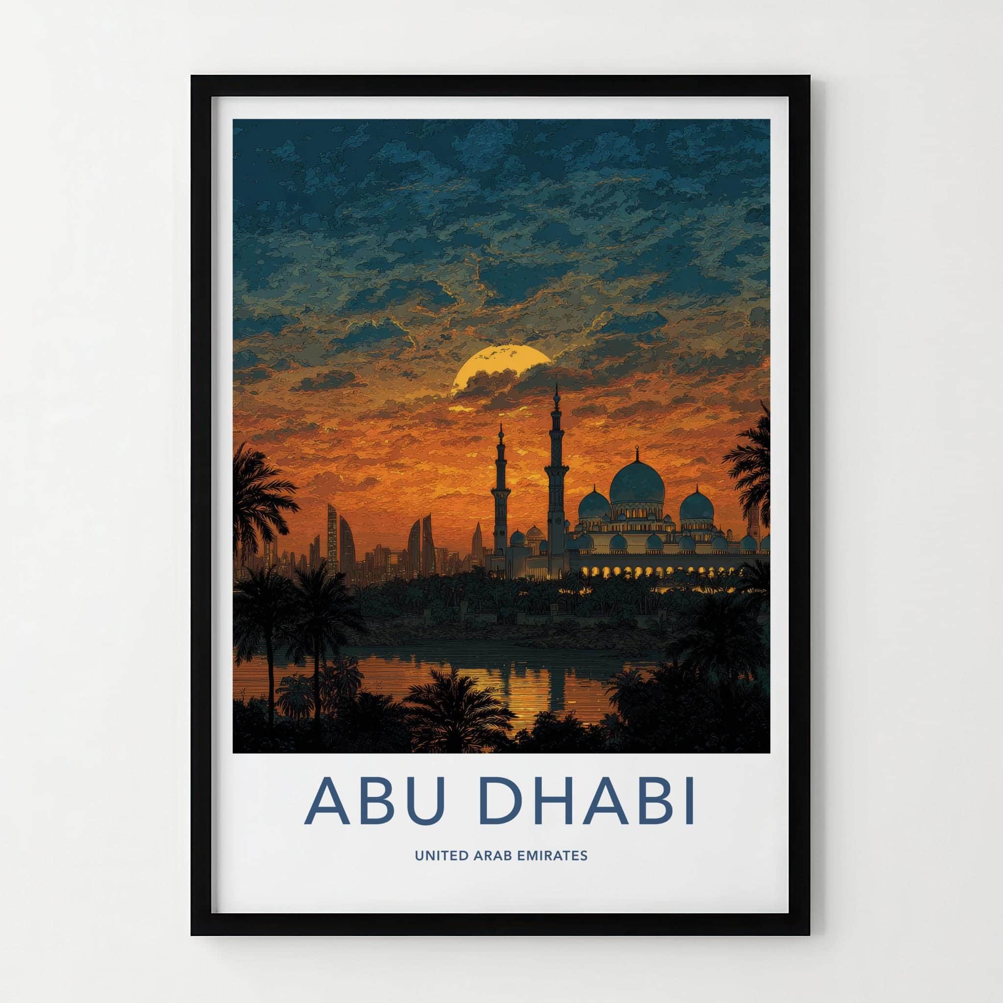Abu Dhabi Poster - United Arab Emirates Wall Art - Mosque Sunset Gift