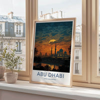 Abu Dhabi Poster - United Arab Emirates Wall Art - Mosque Sunset Gift