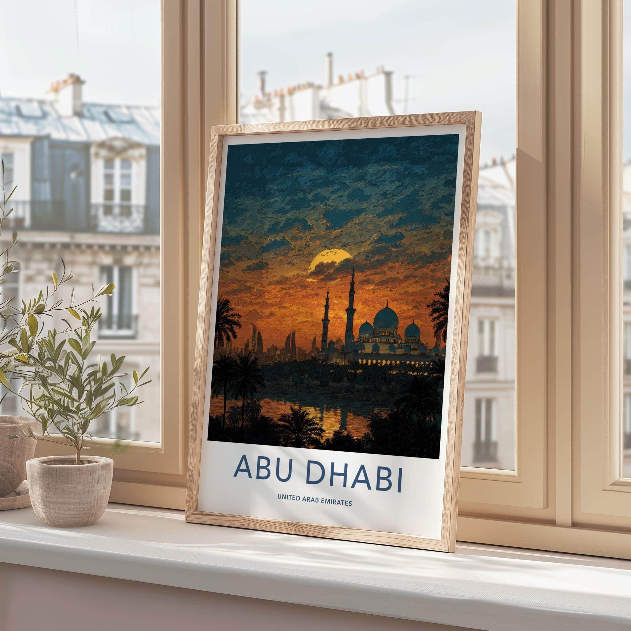 Abu Dhabi Poster - United Arab Emirates Wall Art - Mosque Sunset Gift