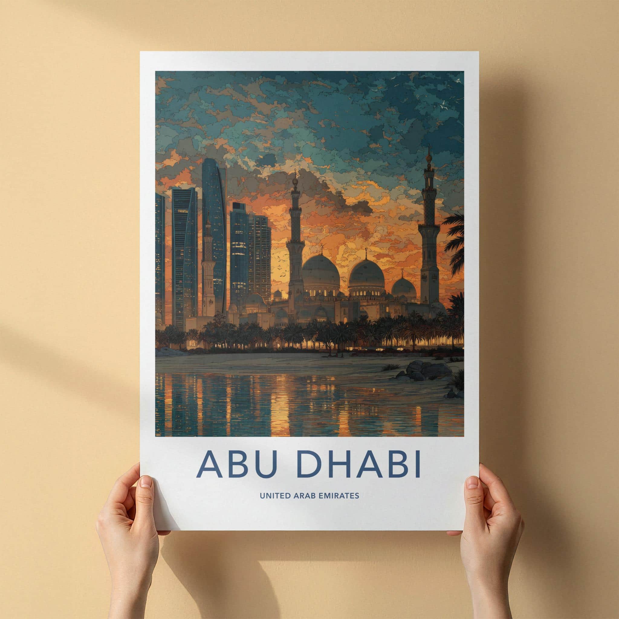 Abu Dhabi Poster - United Arab Emirates Wall Art - Skyline dusk Gift