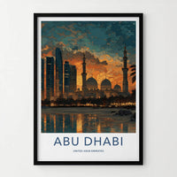 Abu Dhabi Poster - United Arab Emirates Wall Art - Skyline dusk Gift