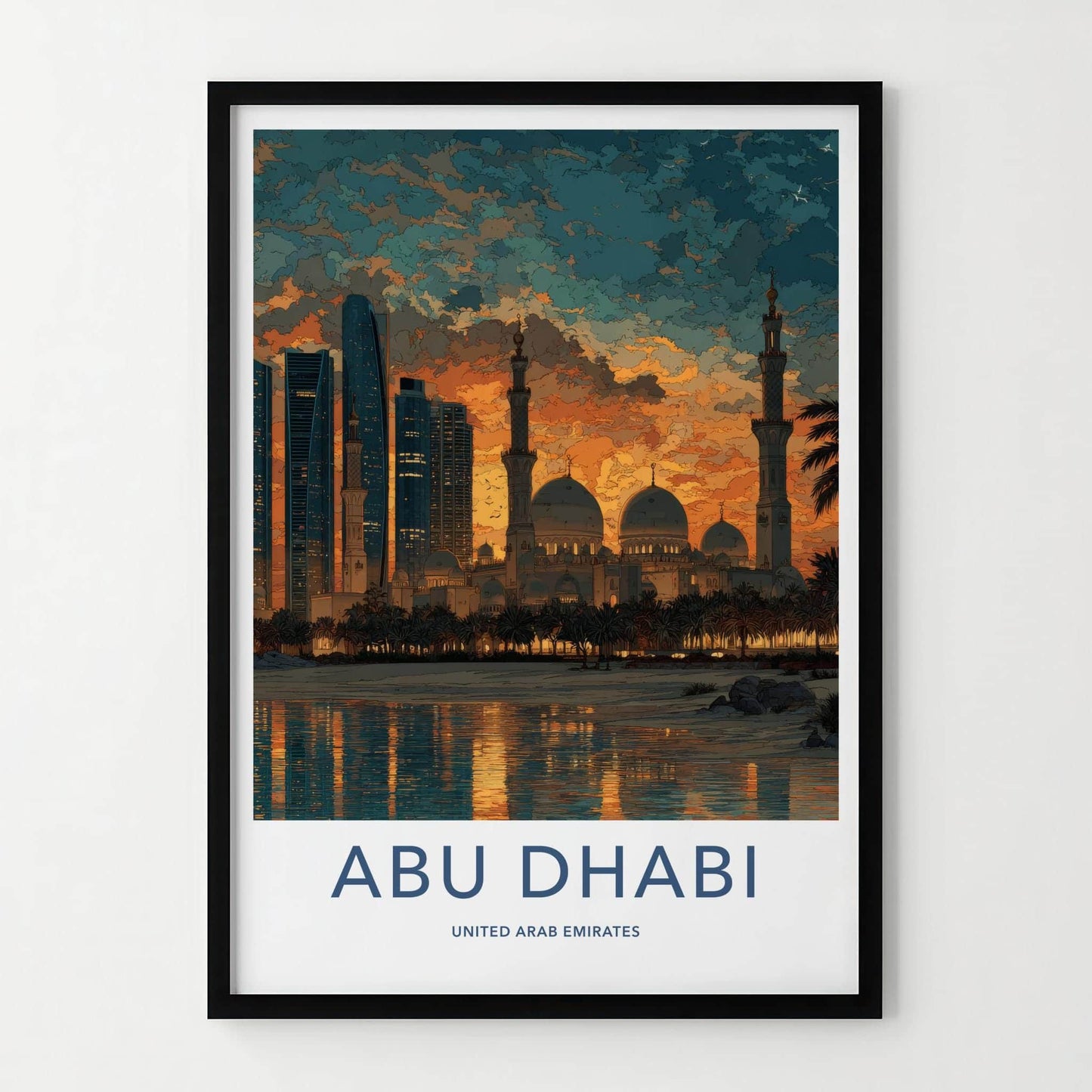 Abu Dhabi Poster - United Arab Emirates Wall Art - Skyline dusk Gift