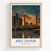 Abu Dhabi Poster - United Arab Emirates Wall Art - Skyline dusk Gift