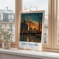 Abu Dhabi Poster - United Arab Emirates Wall Art - Skyline dusk Gift