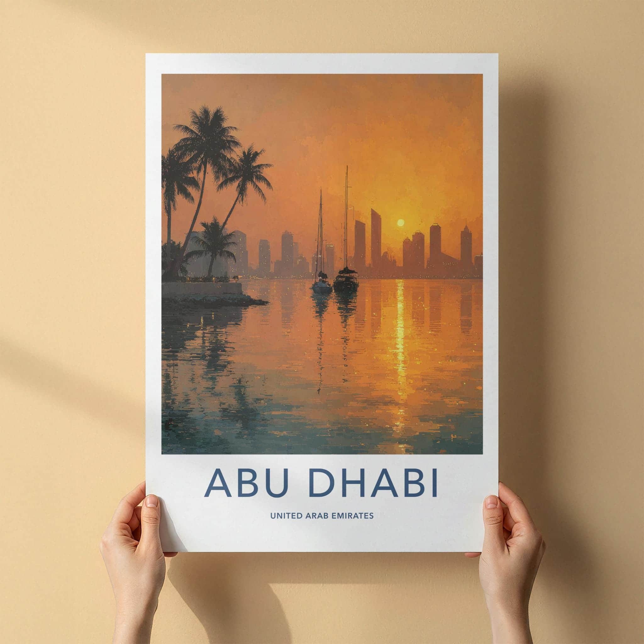 Abu Dhabi Poster - United Arab Emirates Wall Art - Sunset Cityscape Home Decor