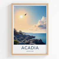 Acadia National Park Poster - Maine Travel Art - Eagle Coastal Sunset Home Decor