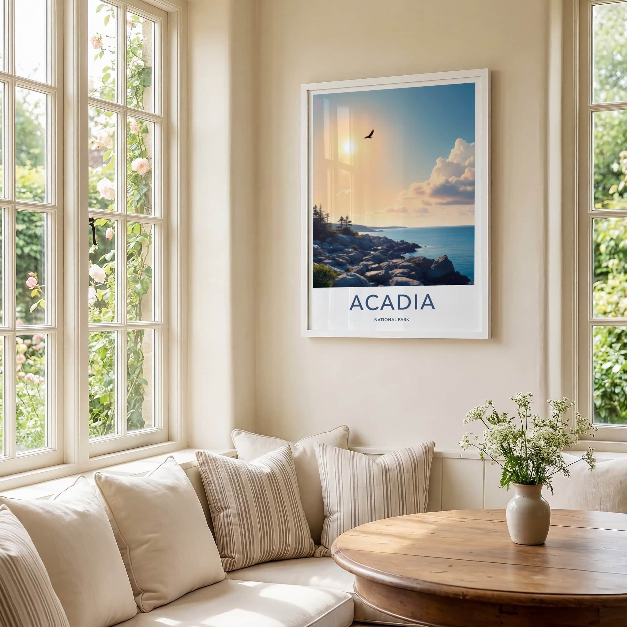 Acadia National Park Poster - Maine Travel Art - Eagle Coastal Sunset Home Decor