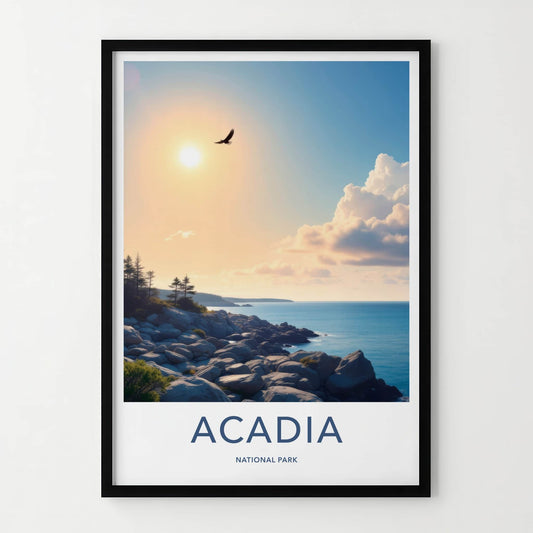 Acadia National Park Poster - Maine Travel Art - Eagle Coastal Sunset Home Decor