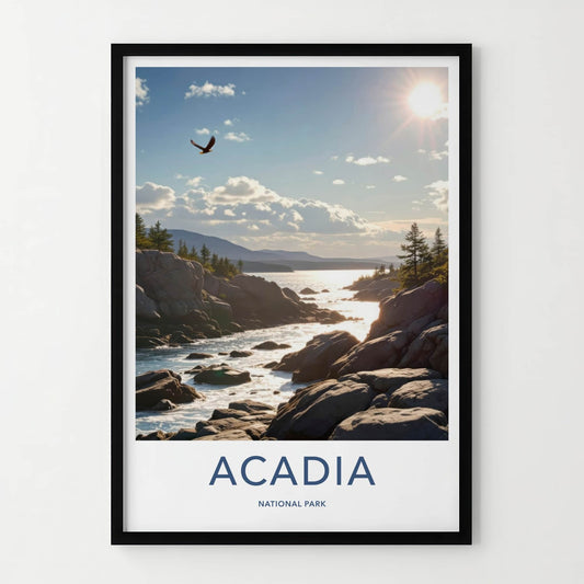Acadia National Park Poster - Maine Travel Art - Flying Eagle Coastline Home Decor