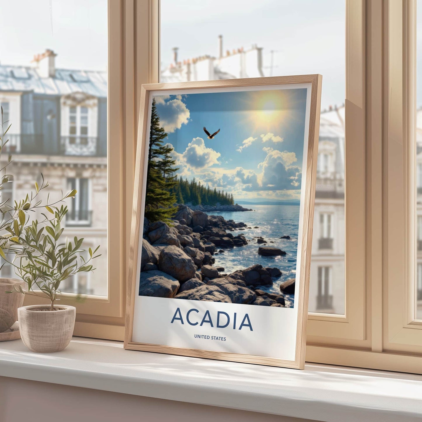 Acadia Poster - Maine Framed Print - Sunlit Coastal Vista Framed Decor