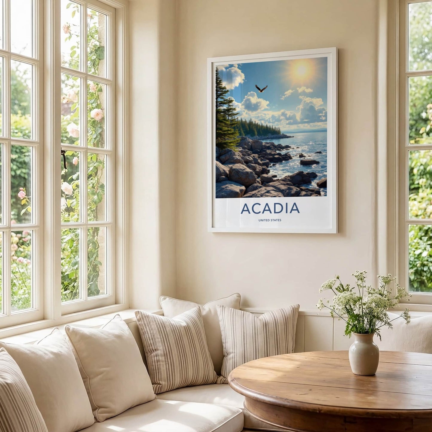 Acadia Poster - Maine Framed Print - Sunlit Coastal Vista Framed Decor