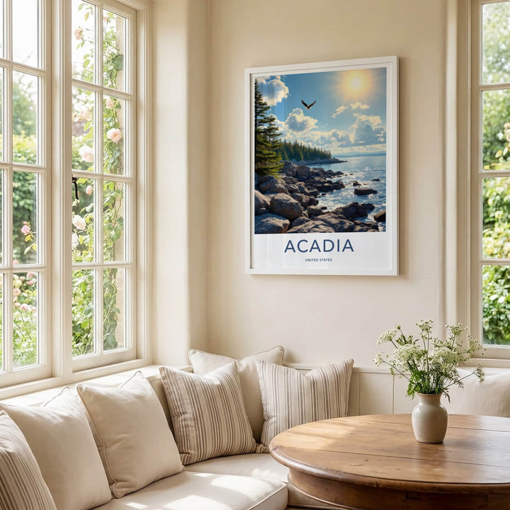 Acadia Poster - Maine Framed Print - Sunlit Coastal Vista Framed Decor