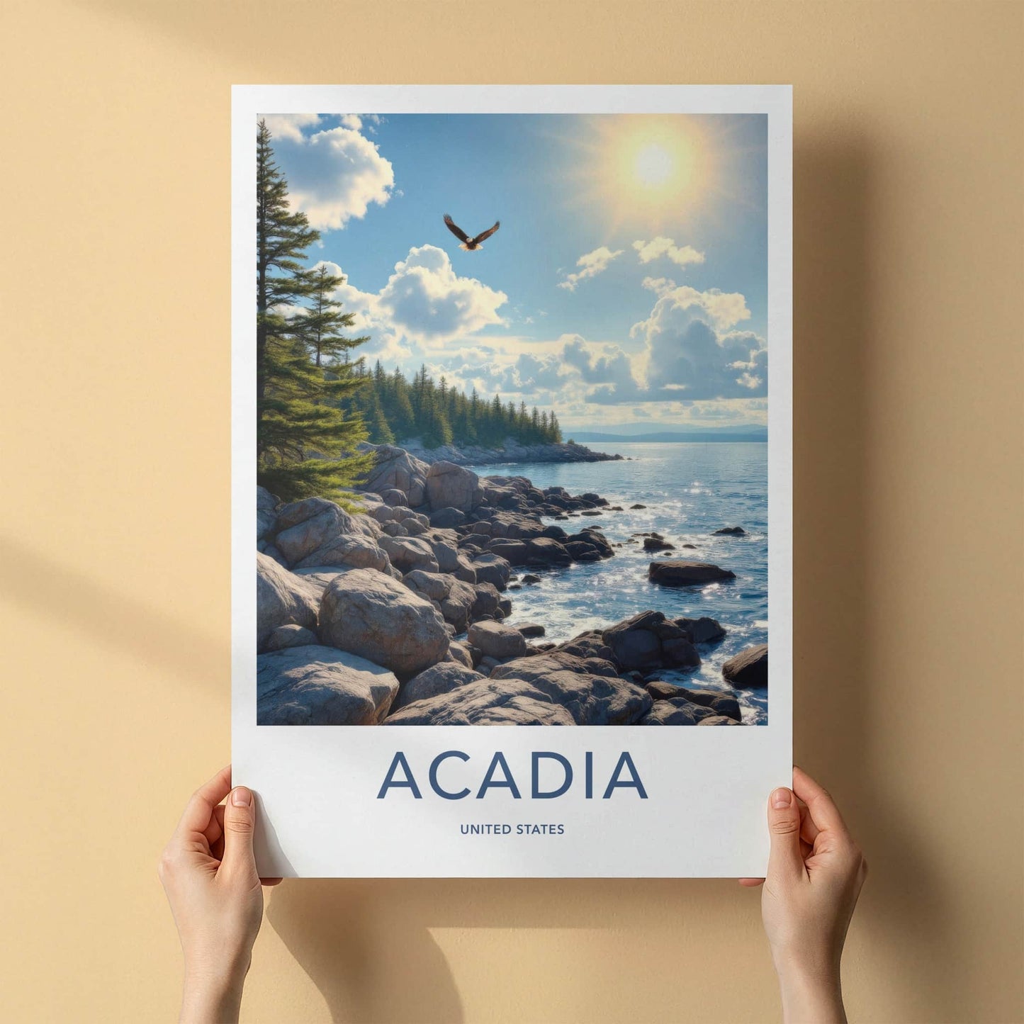 Acadia Poster - Maine Framed Print - Sunlit Coastal Vista Framed Decor