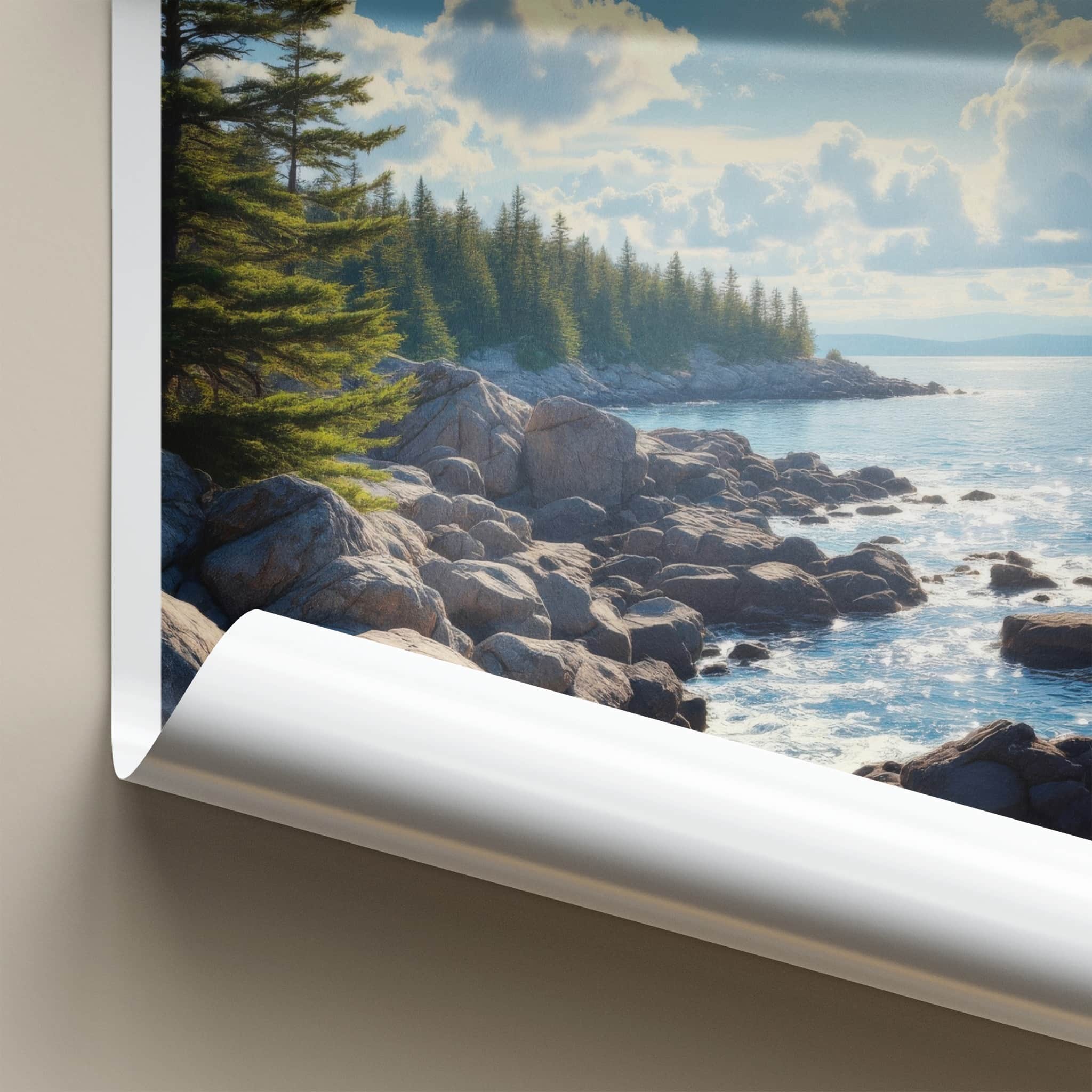 Acadia Poster - Maine Framed Print - Sunlit Coastal Vista Framed Decor