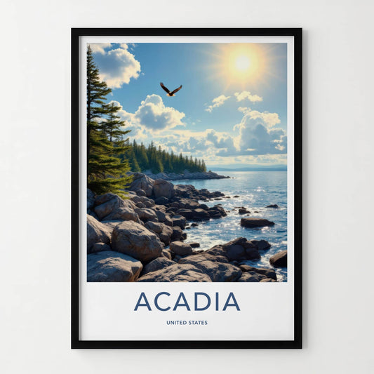Acadia Poster - Maine Framed Print - Sunlit Coastal Vista Framed Decor