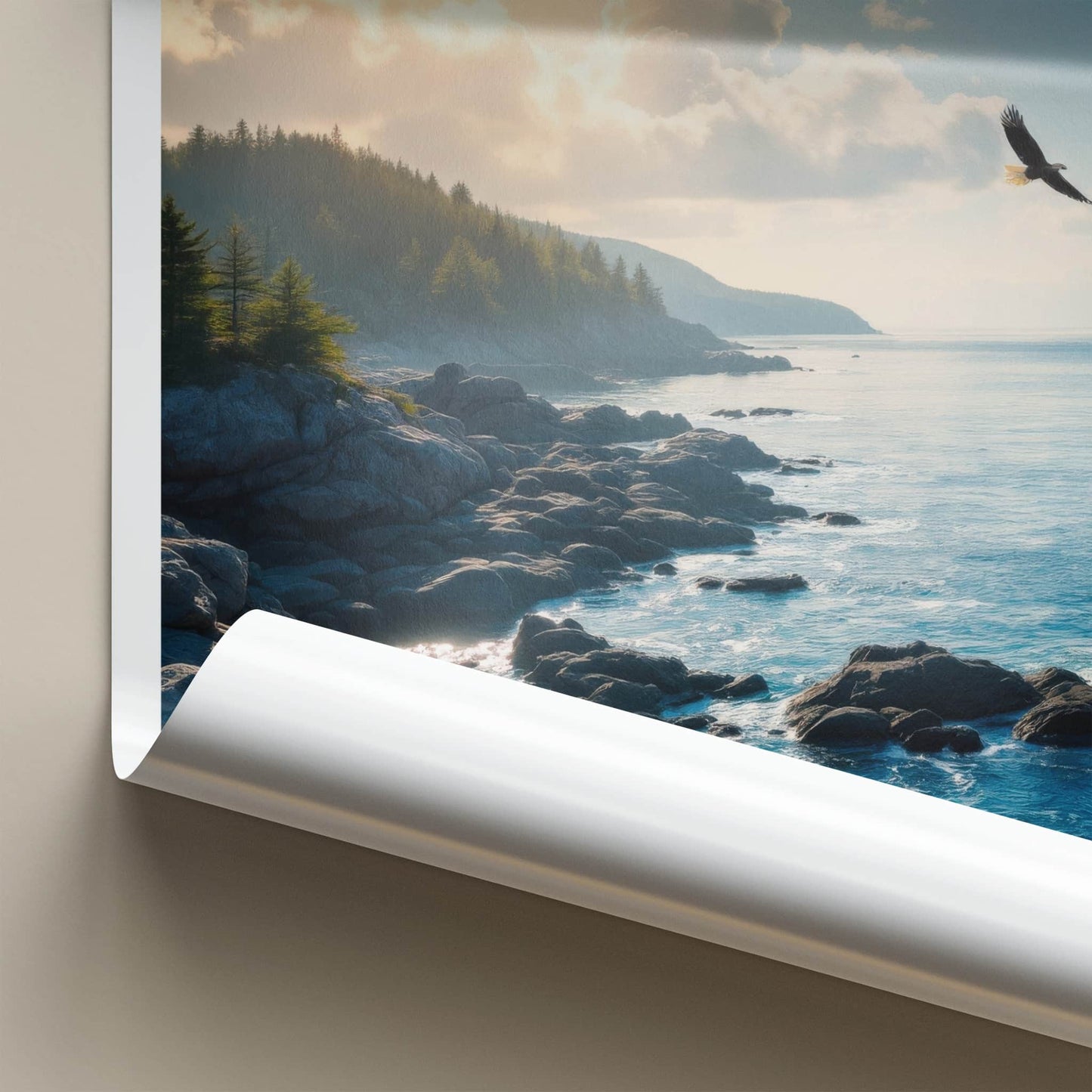 Acadia Poster - Maine Travel Art - Coastal Eagle Flight Home Decor