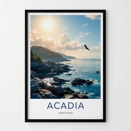 Acadia Poster - Maine Travel Art - Coastal Eagle Flight Home Decor
