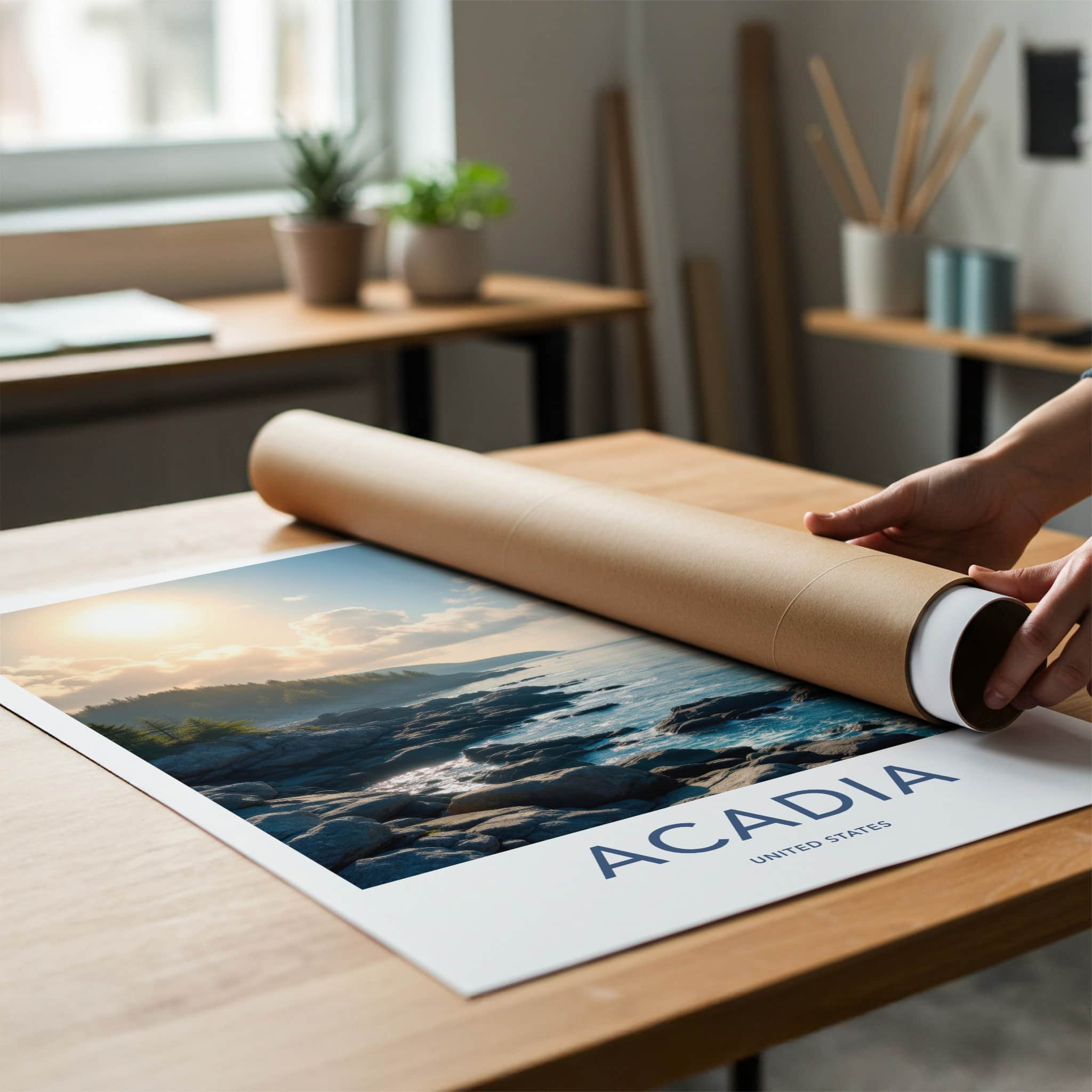 Acadia Poster - Maine Travel Art - Coastal Eagle Flight Home Decor