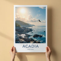 Acadia Poster - Maine Travel Art - Coastal Eagle Flight Home Decor