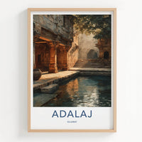Adalaj Poster - India Travel Art - Sunlit Stepwell Waters Wall Decor