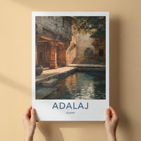 Adalaj Poster - India Travel Art - Sunlit Stepwell Waters Wall Decor