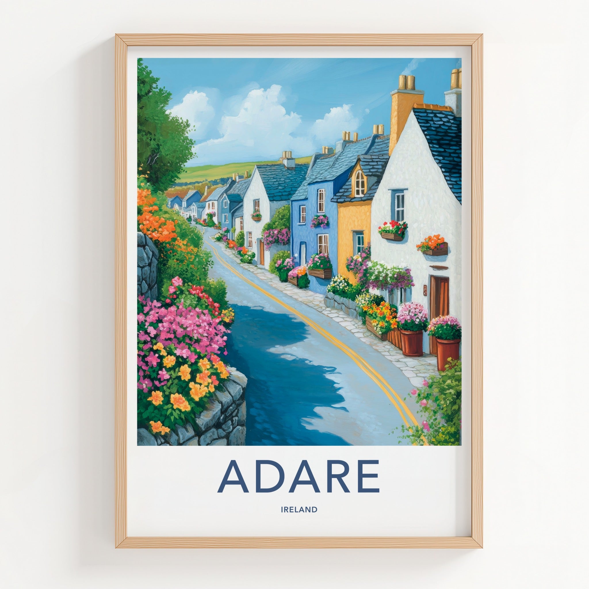 Adare Poster - Ireland Travel Art - Colorful Village Street Home Decor