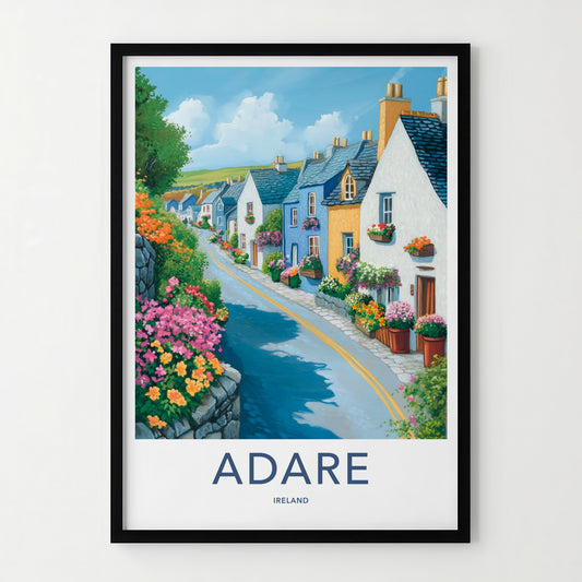 Adare Poster - Ireland Travel Art - Colorful Village Street Home Decor