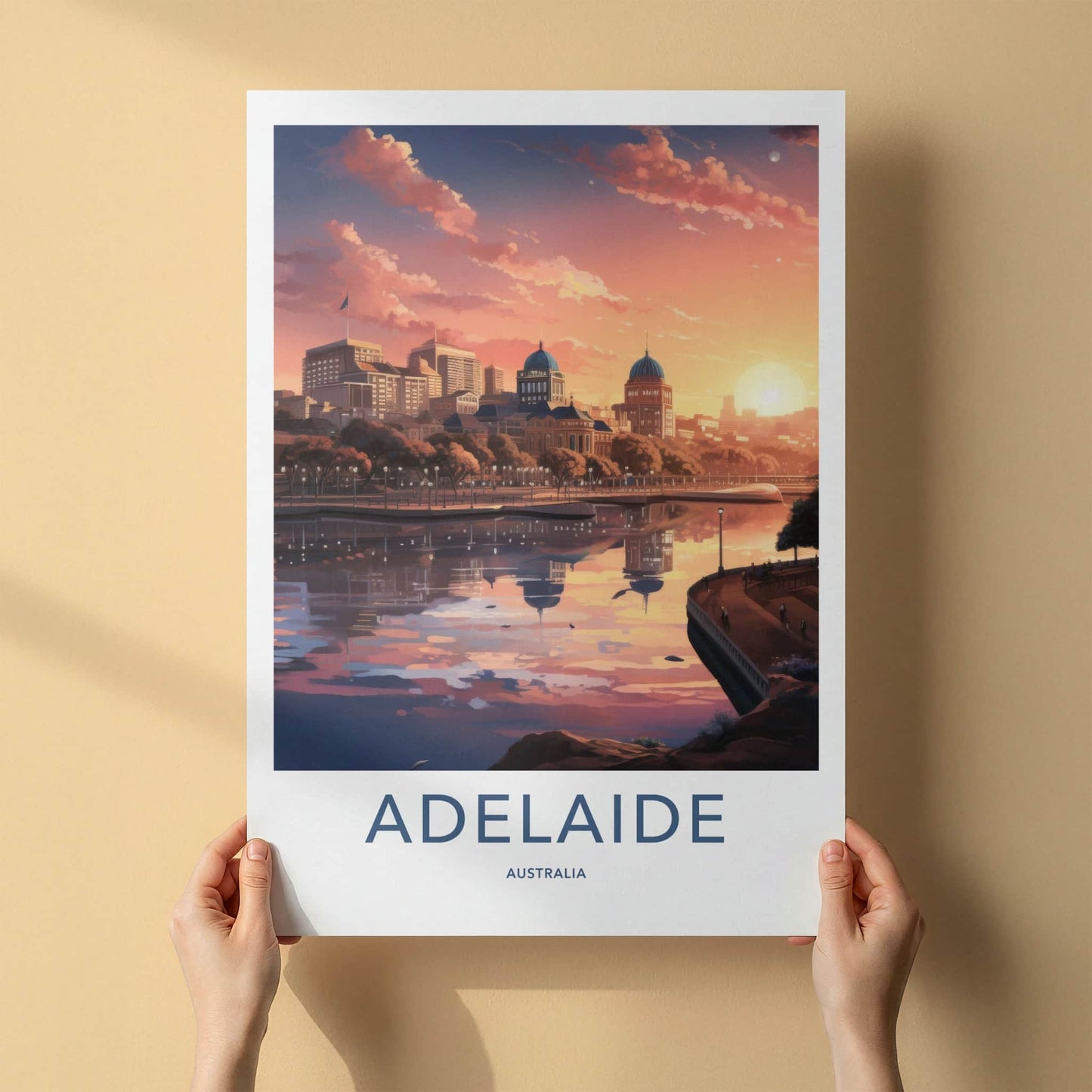 Adelaide Poster - Australia Travel Art - City Sunset Reflection Home Decor