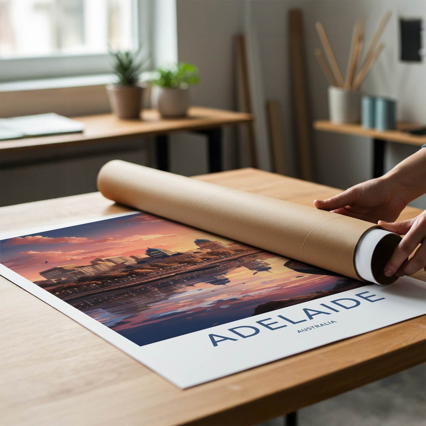 Adelaide Poster - Australia Travel Art - City Sunset Reflection Home Decor