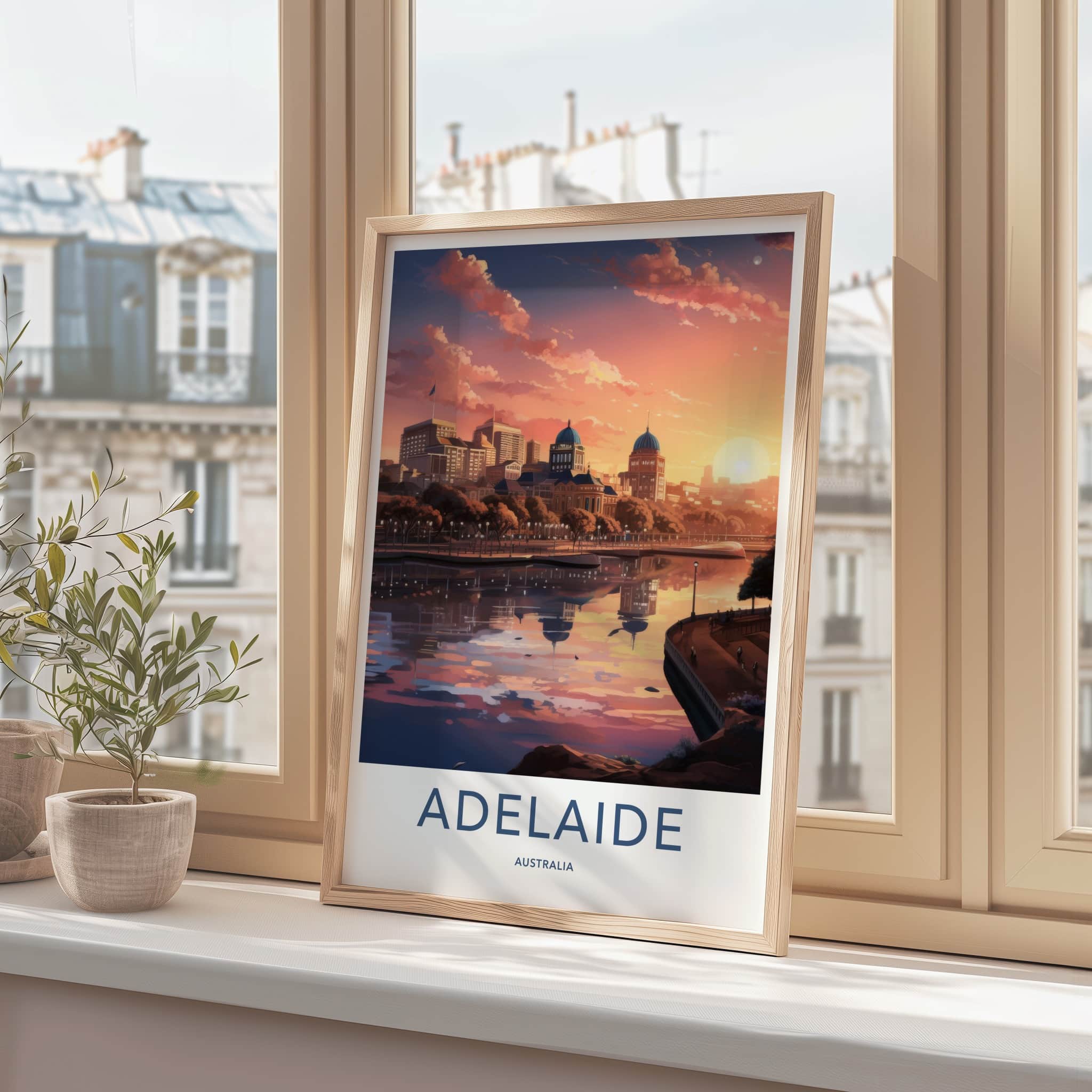 Adelaide Poster - Australia Travel Art - City Sunset Reflection Home Decor