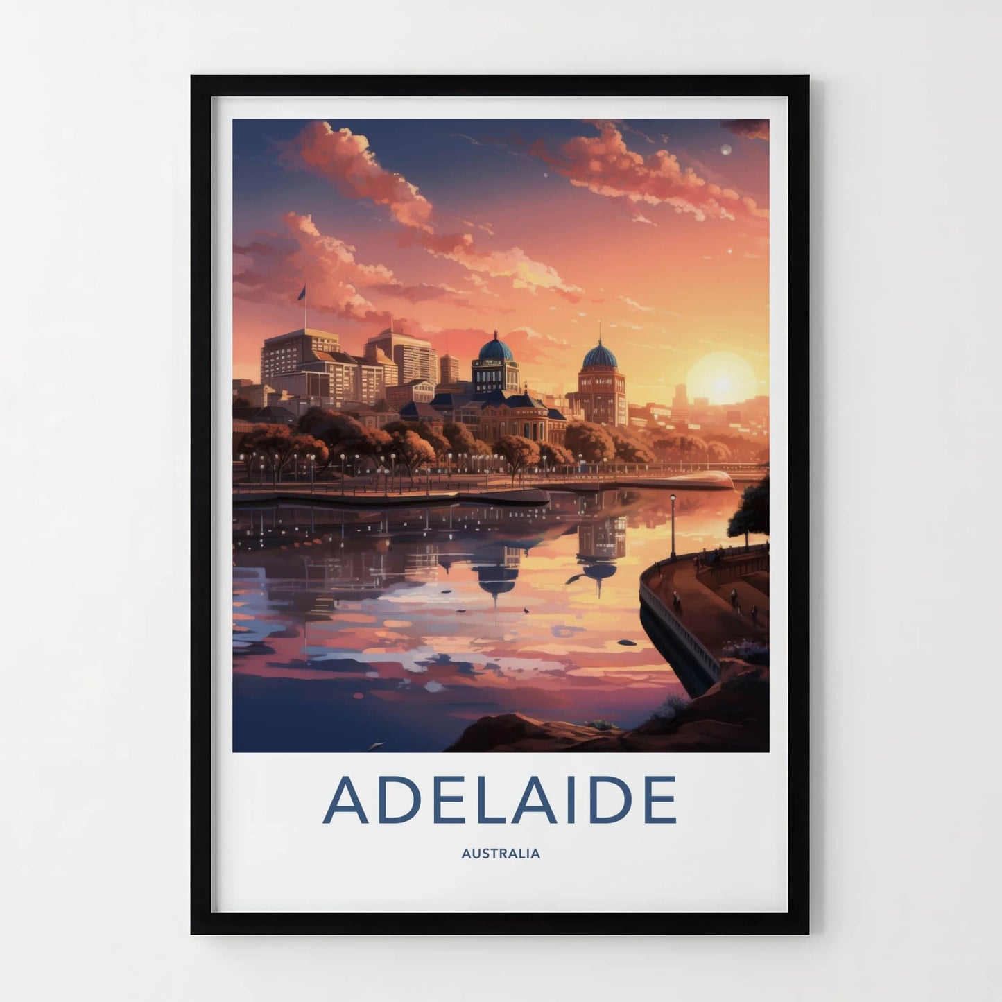 Adelaide Poster - Australia Travel Art - City Sunset Reflection Home Decor