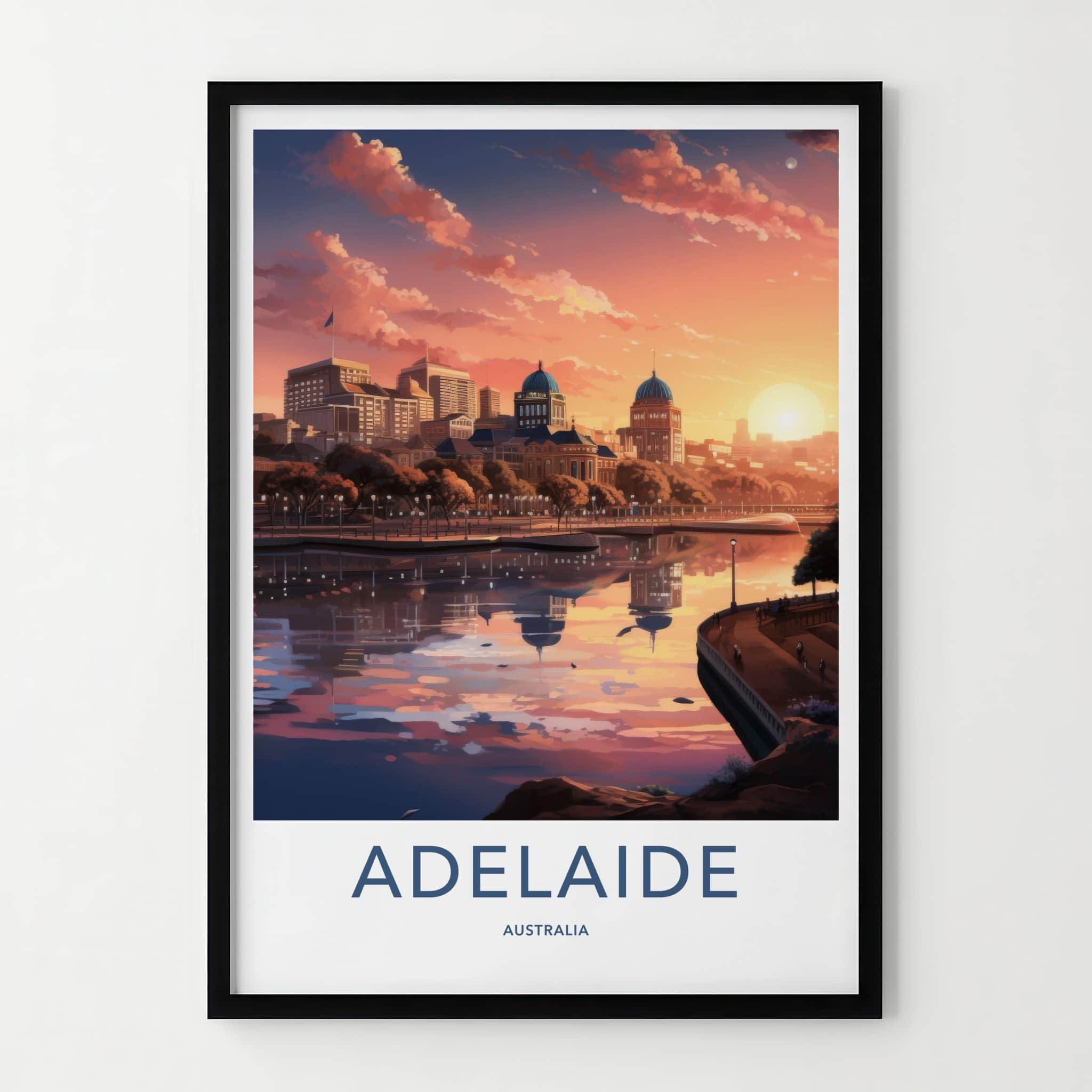 Adelaide Poster - Australia Travel Art - City Sunset Reflection Home Decor