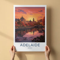 Adelaide Poster - Australia Travel Print - Riverfront City Sunset Wall Decor
