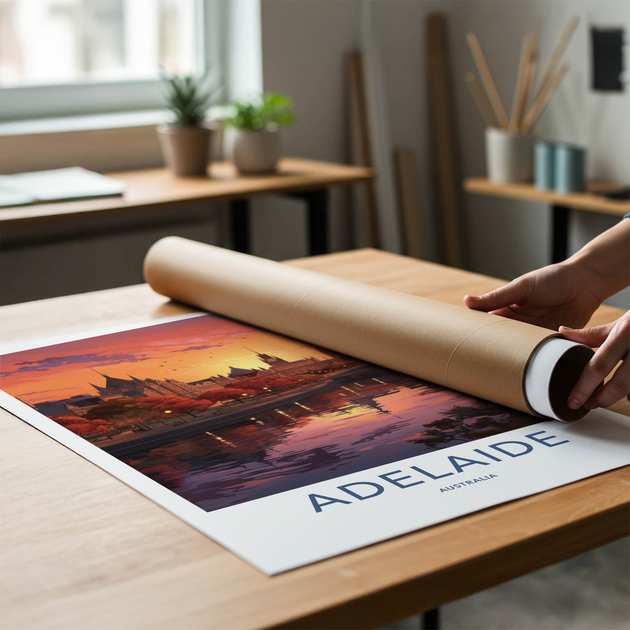 Adelaide Poster - Australia Travel Print - Riverfront City Sunset Wall Decor