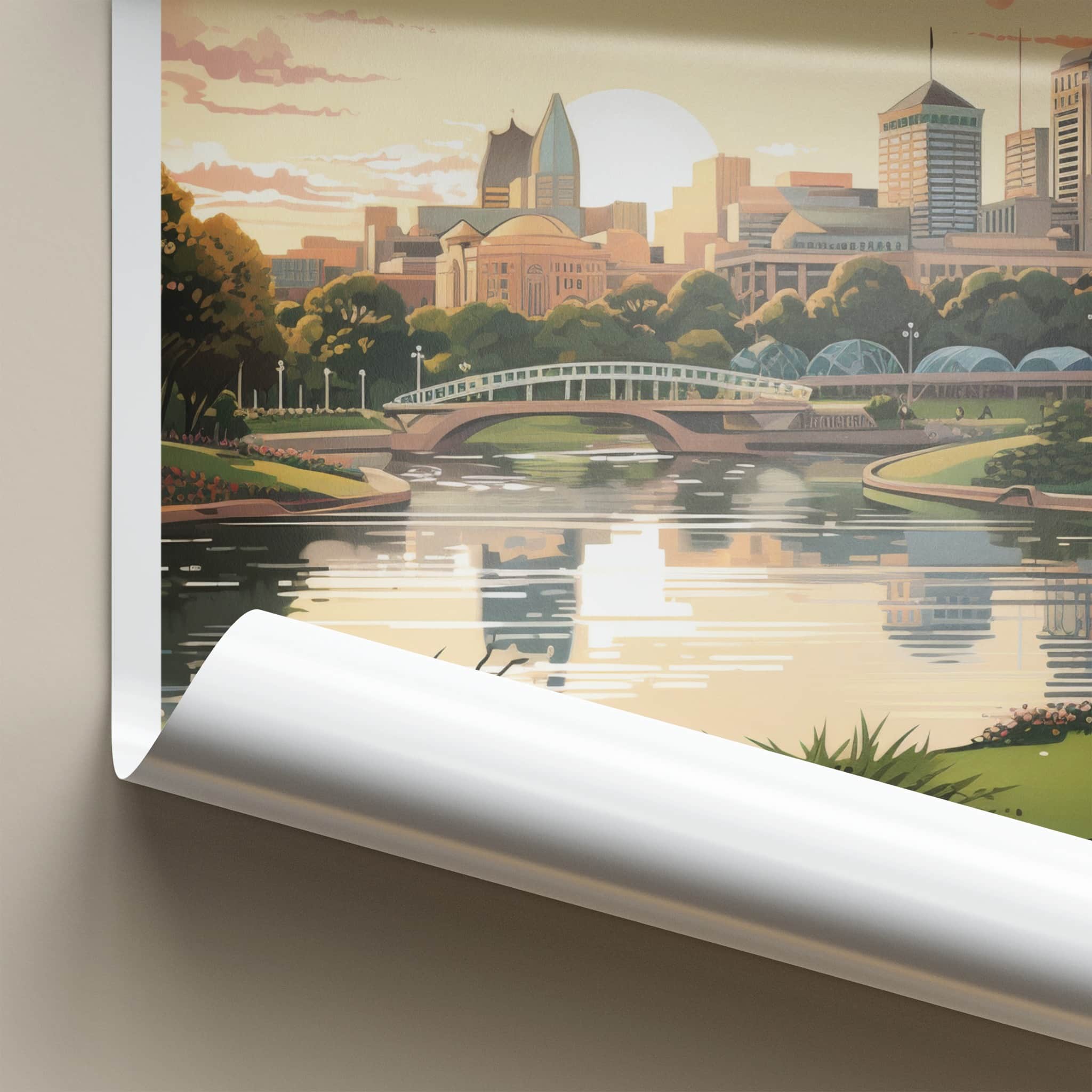 Adelaide Poster - Australia Wall Art - City River Sunset Home Decor