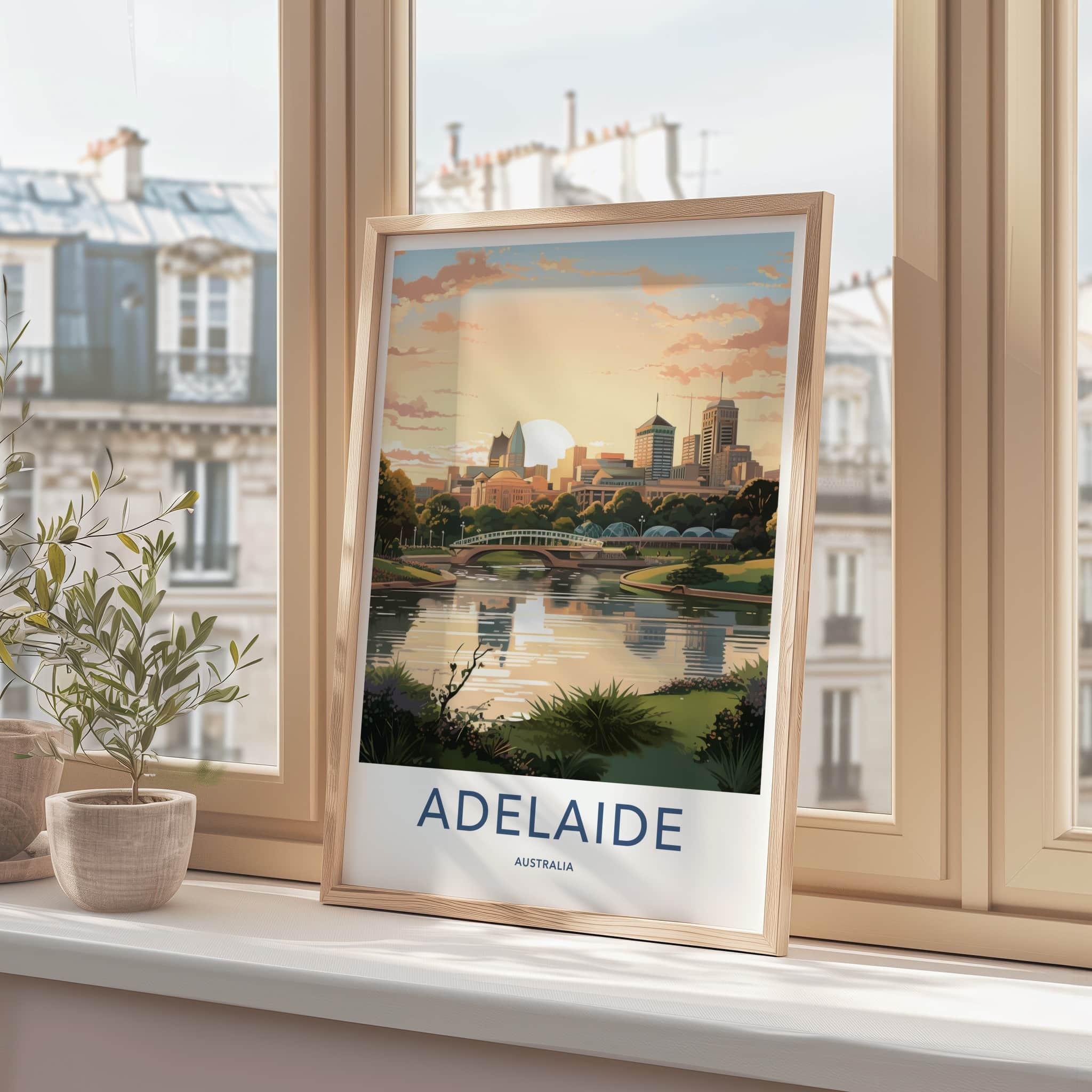 Adelaide Poster - Australia Wall Art - City River Sunset Home Decor