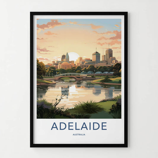 Adelaide Poster - Australia Wall Art - City River Sunset Home Decor