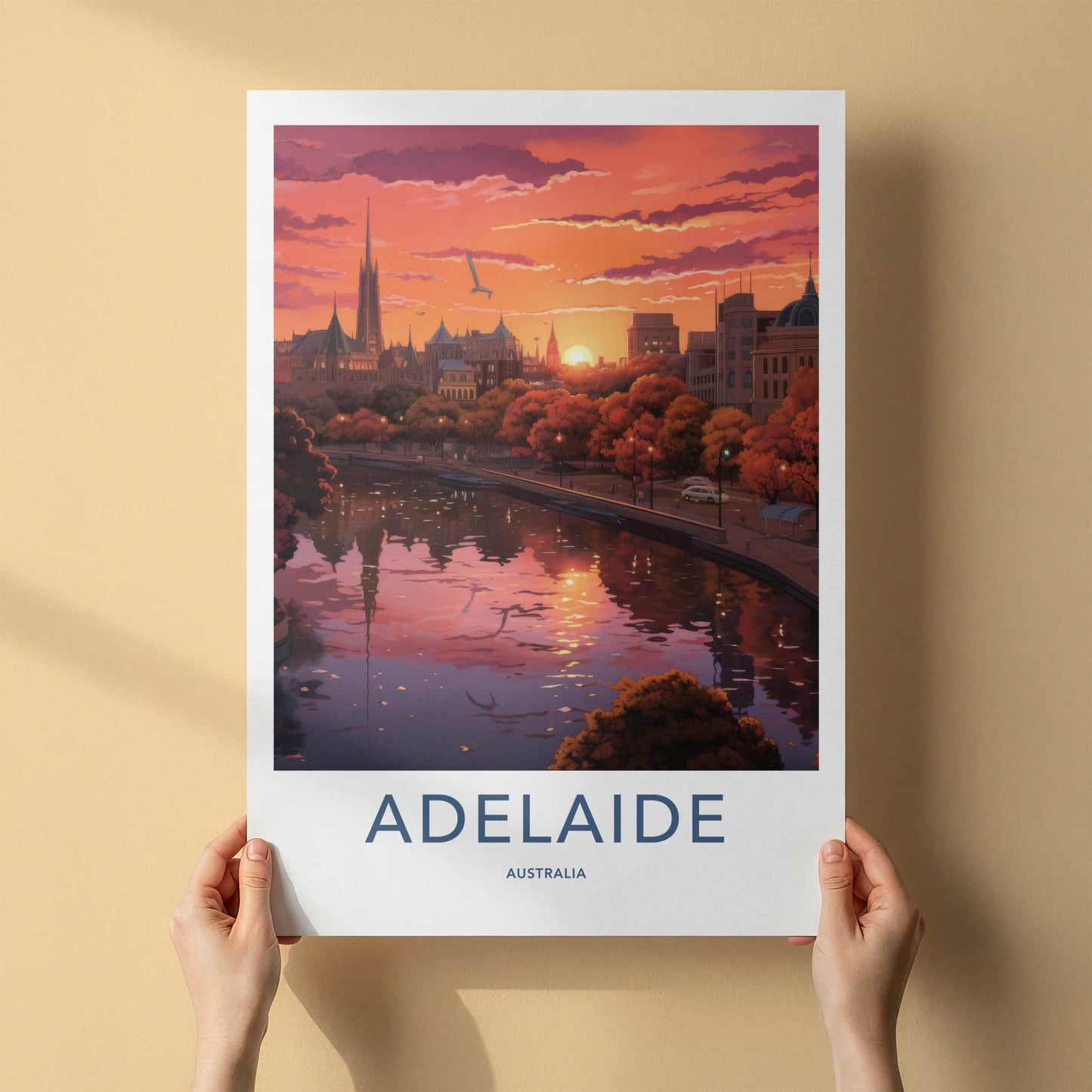 Adelaide Poster - Australia Wall Art - Vibrant City Sunset Home Decor